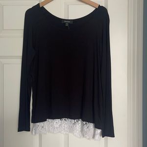 Karen Kane Lace Bottom Black Long Sleeve Top